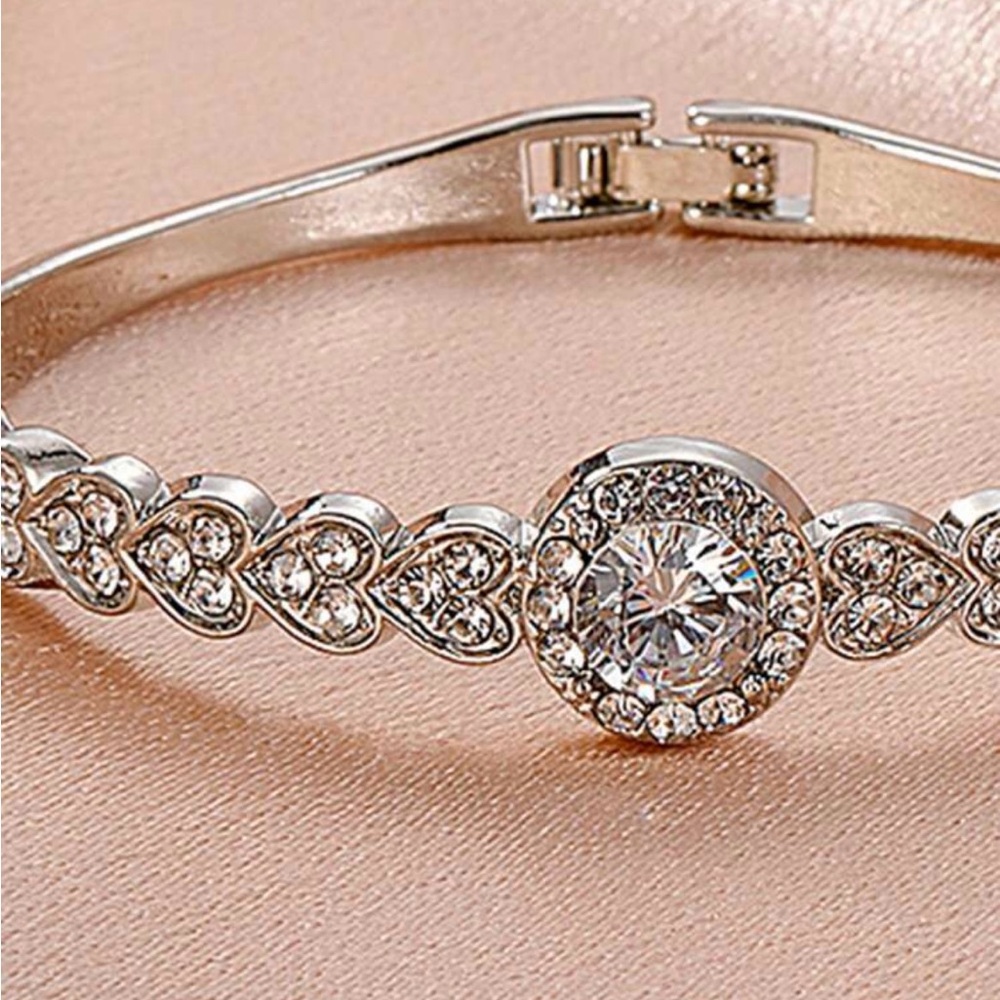 Sterling Silver Cubic Zirconia Heart Bracelet - Picture 2 of 2